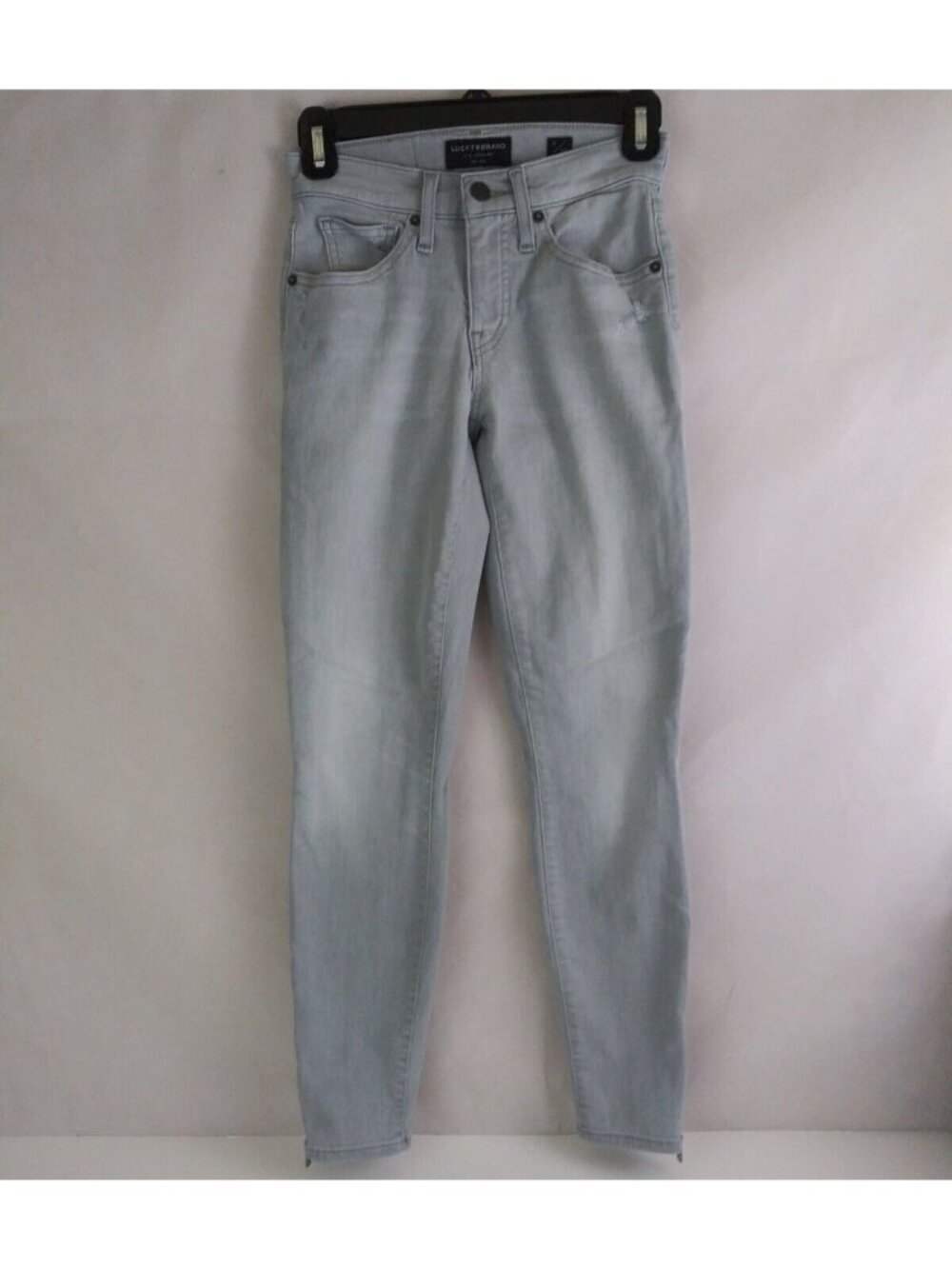 Lucky Brand Mid Rise Skinny Ava Whiskered Distressed Ripped Gray Jeans Size 0/25